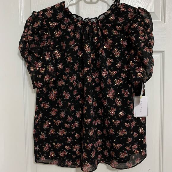 NWT 1.State Romantic Blooms Metallic Floral Blouse Medium - Picture 3 of 9